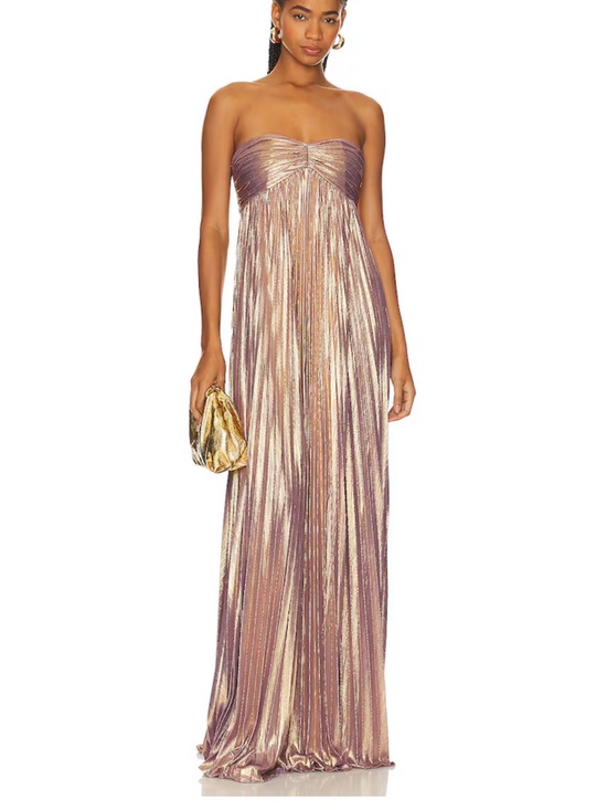 Retrofete Dresses & Skirts - Strapless Metallic Pleated Gown in Rose Gold